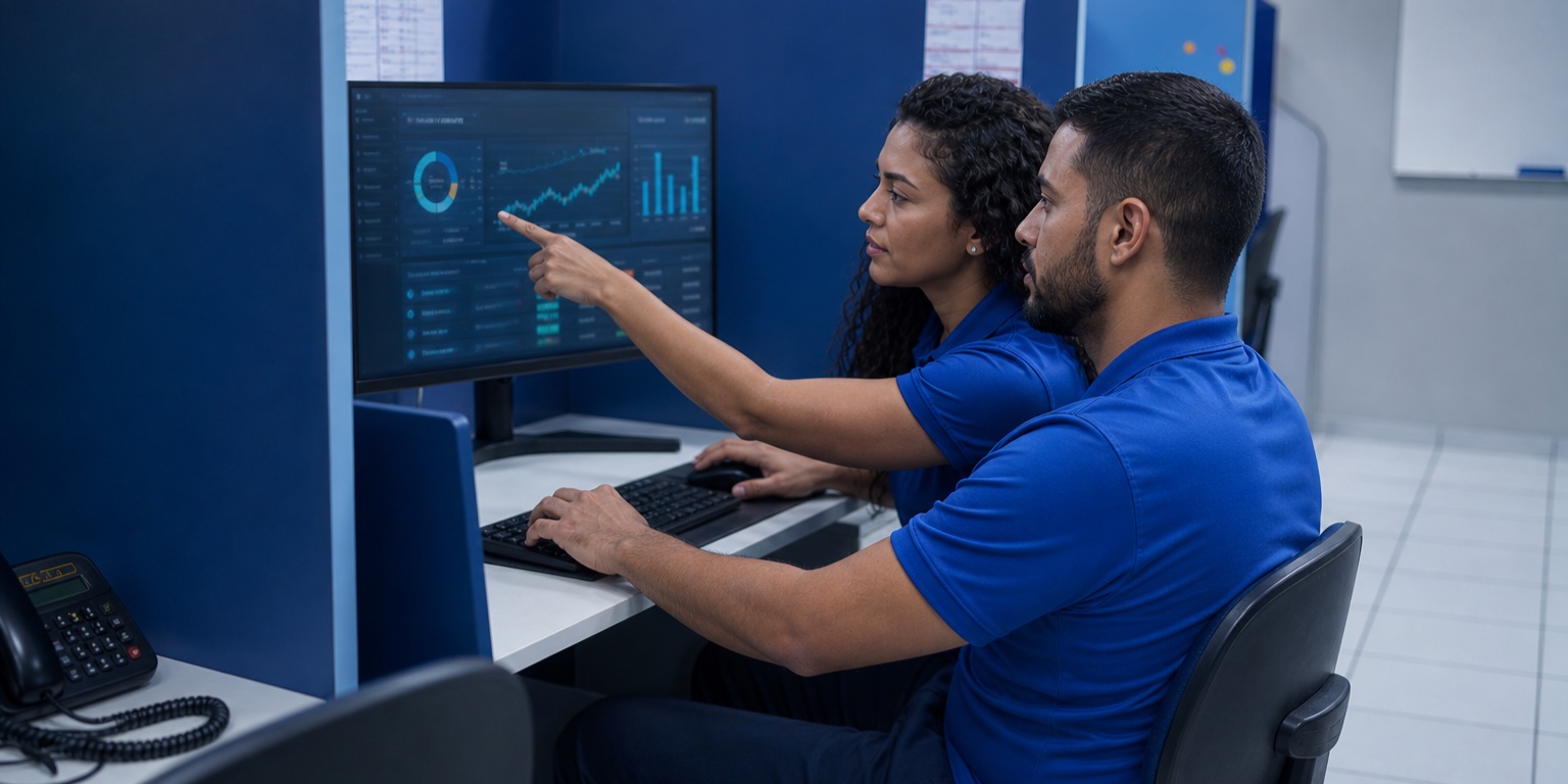 Equipe técnica e comercial analisando indicadores e operações de meios de pagamento