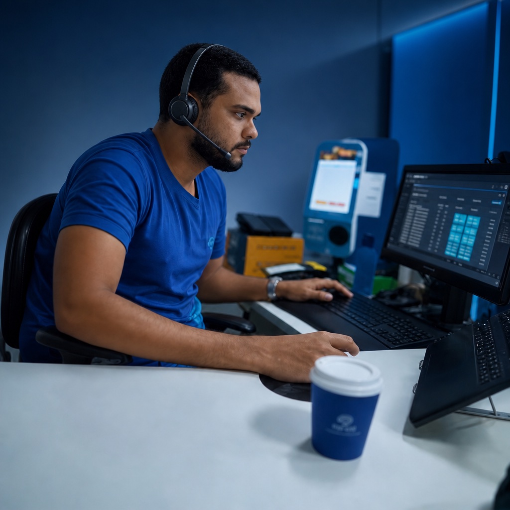 Profissional da tef.net acompanhando operações e atendimento em tempo real